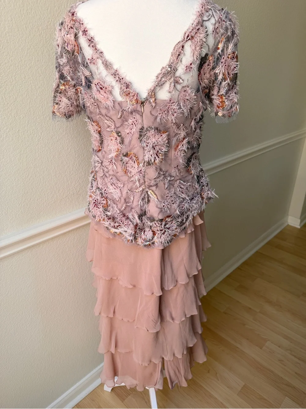 Vintage‎ Lourdes Chavez Silk Fairycore Beaded Top & Tiered Maxi Skirt Set